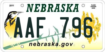 NE license plate AAF796