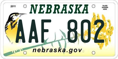 NE license plate AAF802