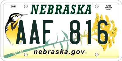 NE license plate AAF816