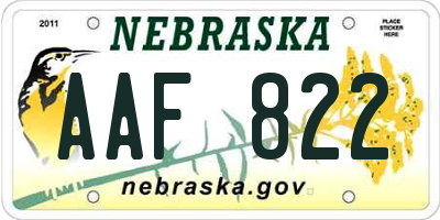 NE license plate AAF822