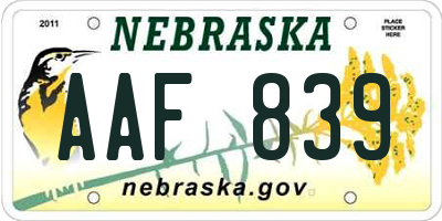 NE license plate AAF839