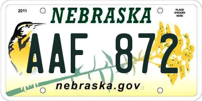 NE license plate AAF872