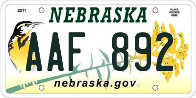 NE license plate AAF892