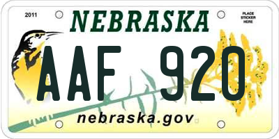 NE license plate AAF920