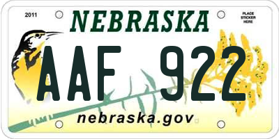 NE license plate AAF922