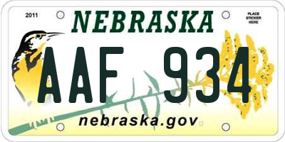 NE license plate AAF934