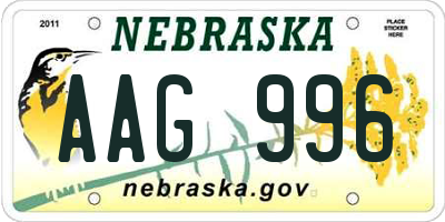 NE license plate AAG996