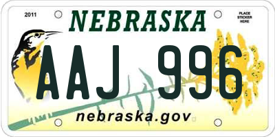 NE license plate AAJ996