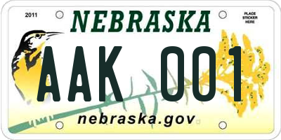 NE license plate AAK001