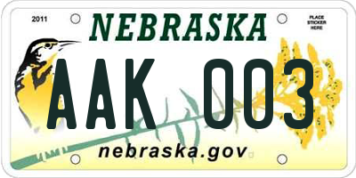 NE license plate AAK003