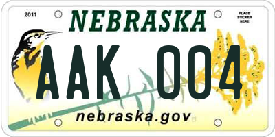 NE license plate AAK004