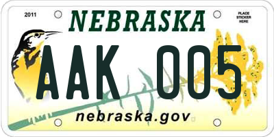 NE license plate AAK005
