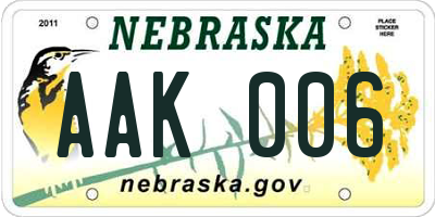 NE license plate AAK006