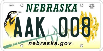 NE license plate AAK008