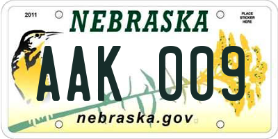 NE license plate AAK009