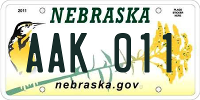 NE license plate AAK011