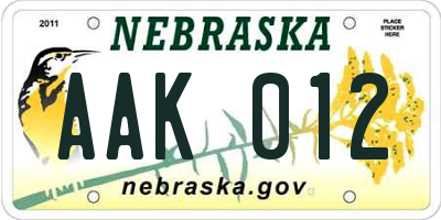 NE license plate AAK012