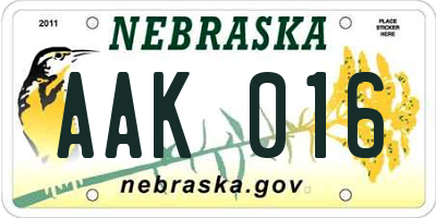 NE license plate AAK016