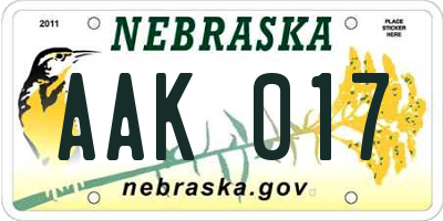 NE license plate AAK017