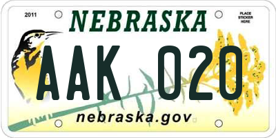 NE license plate AAK020