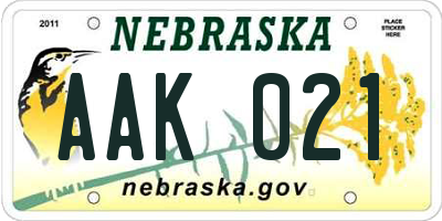 NE license plate AAK021
