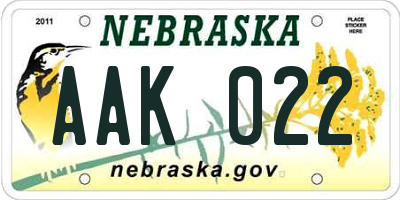 NE license plate AAK022