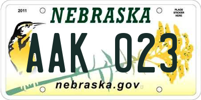 NE license plate AAK023