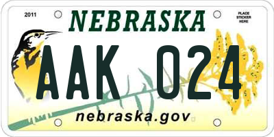 NE license plate AAK024