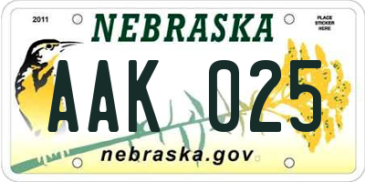 NE license plate AAK025
