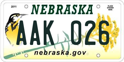 NE license plate AAK026