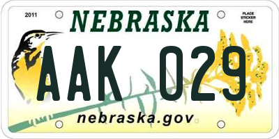 NE license plate AAK029