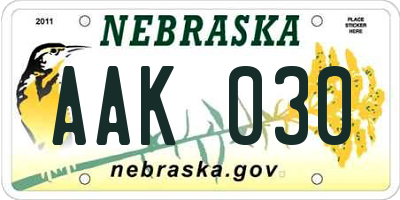 NE license plate AAK030
