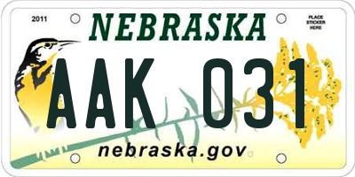 NE license plate AAK031