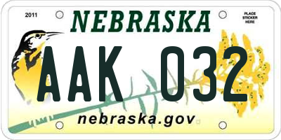 NE license plate AAK032