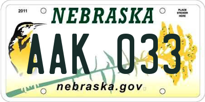 NE license plate AAK033