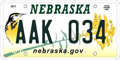 NE license plate AAK034