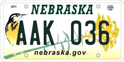 NE license plate AAK036
