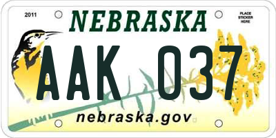 NE license plate AAK037