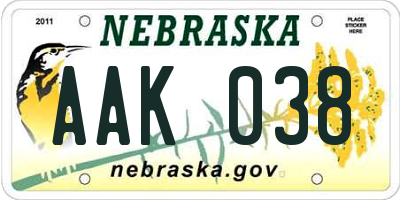 NE license plate AAK038