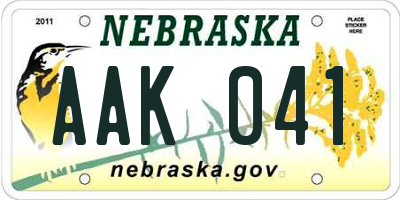 NE license plate AAK041