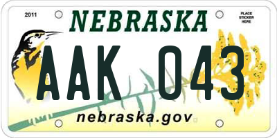 NE license plate AAK043