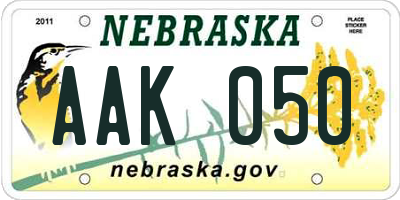 NE license plate AAK050