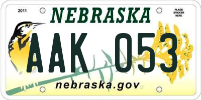 NE license plate AAK053