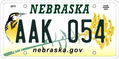 NE license plate AAK054