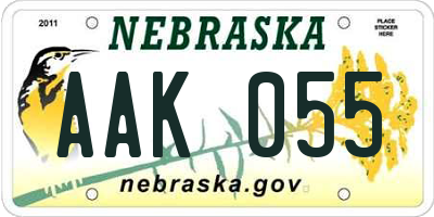 NE license plate AAK055