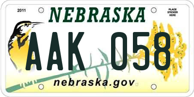 NE license plate AAK058