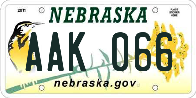 NE license plate AAK066