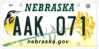 NE license plate AAK071