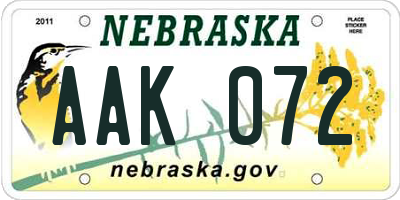 NE license plate AAK072