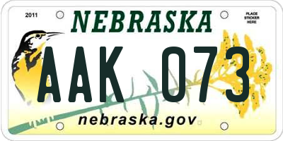 NE license plate AAK073